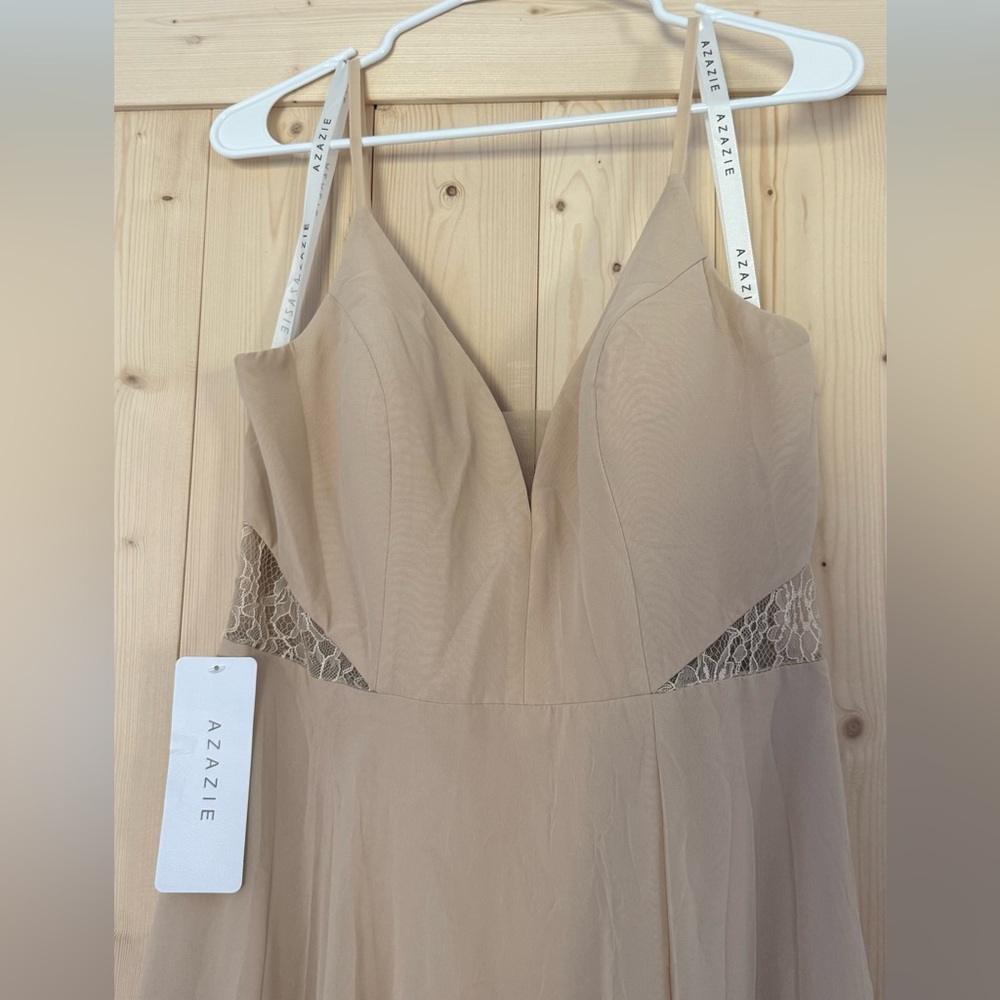Azazie Champagne Dress with Lace Detail